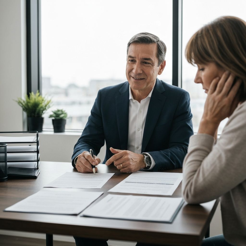 Personal injury attorney consulting with a client in a professional law office about their serious injury case